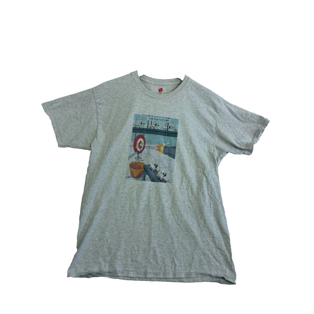 The Pug Factory T Shirt Mens Large Gray Funny Pug Dog Graphic Hanes Tee